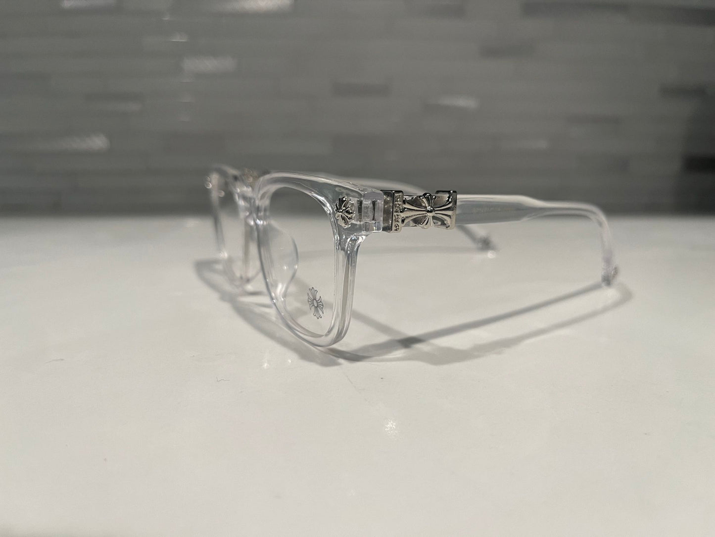Chrome Glasses Clear Silver