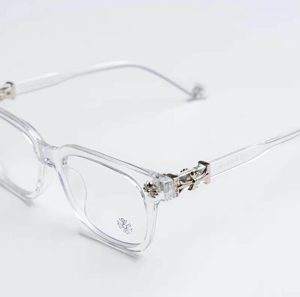 Chrome Glasses Clear Silver