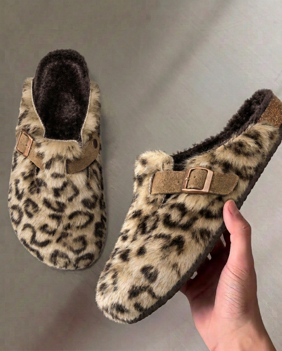 Arcadia Leopard Fur Clogs