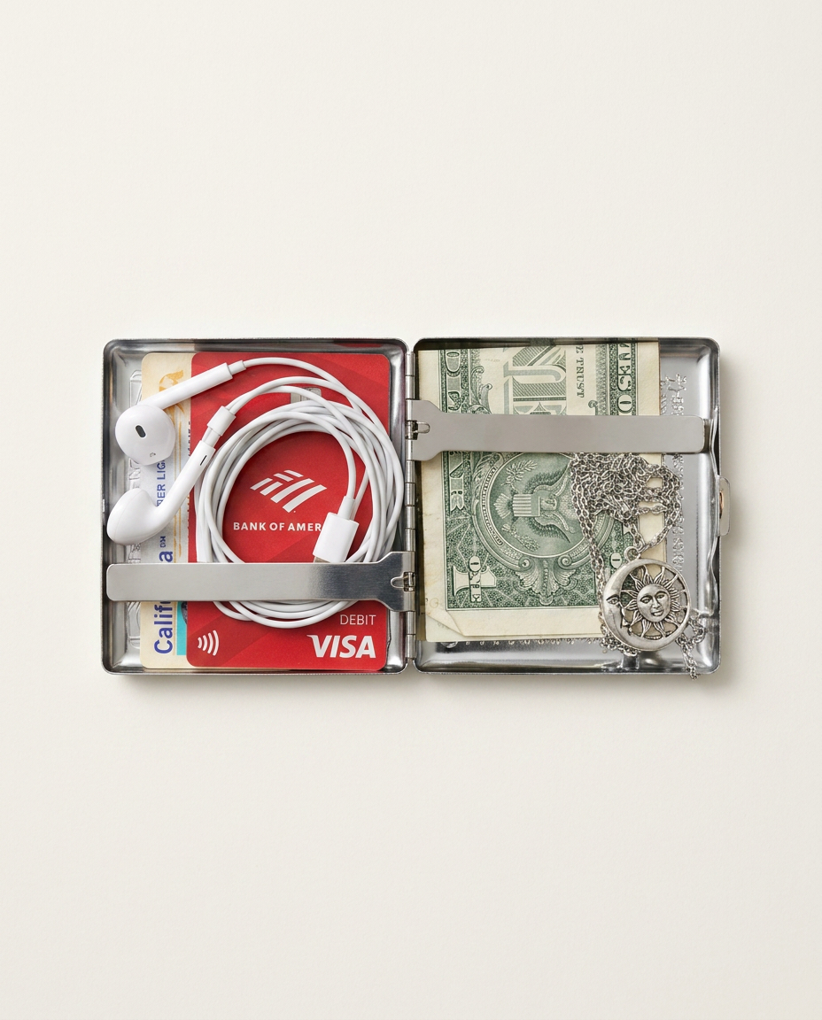Arcadia metal card holder wallet open interior