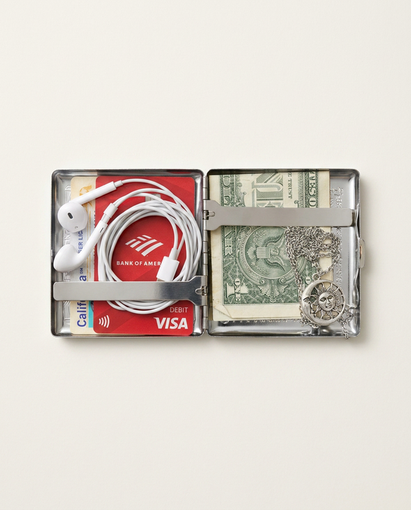 Arcadia metal card holder wallet open interior