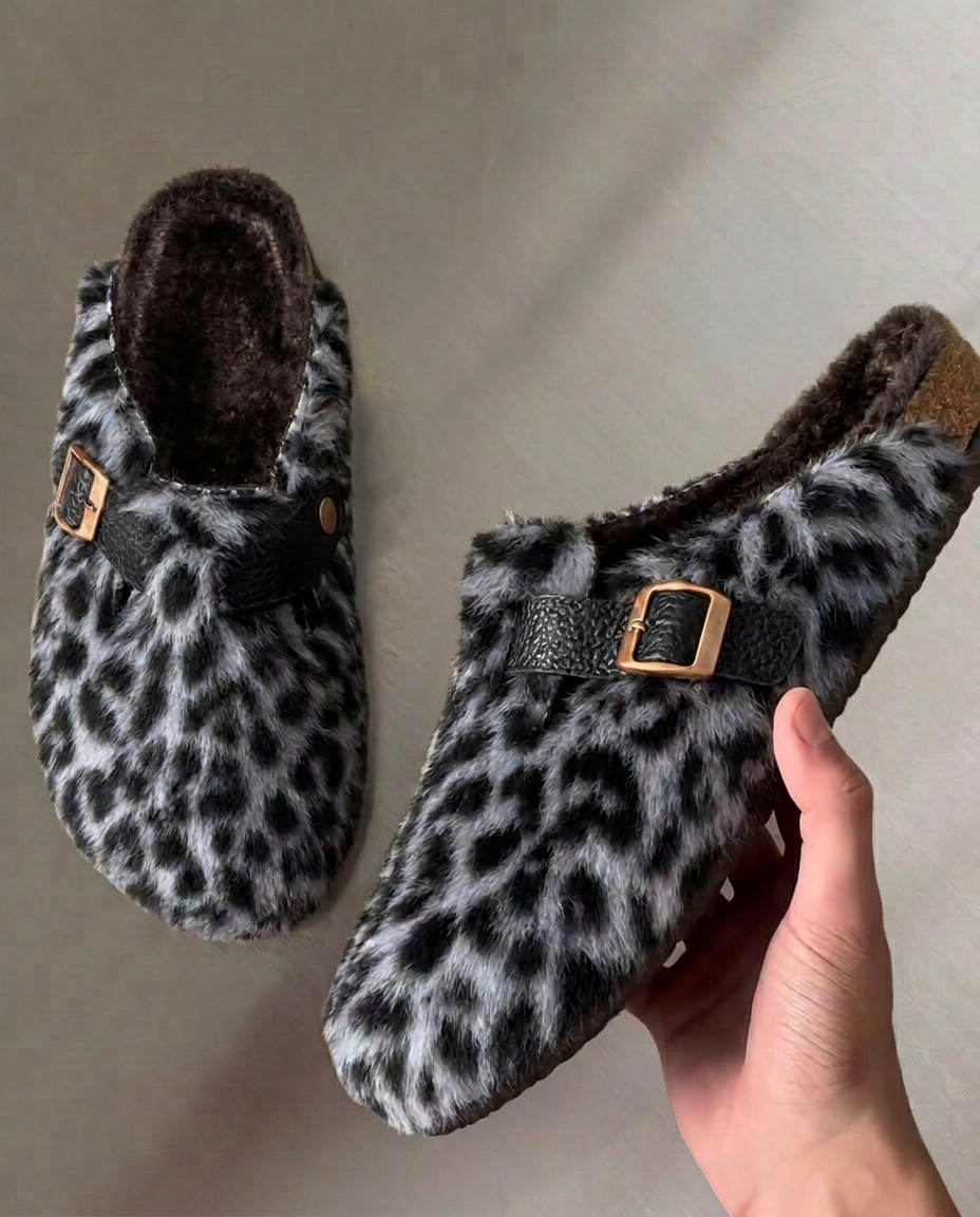 Arcadia Leopard Fur Clogs