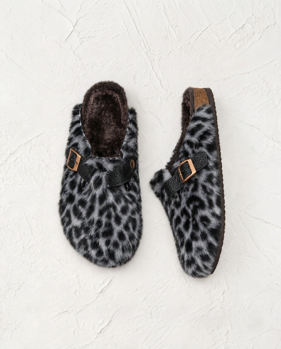 Arcadia Leopard Fur Clogs Snow